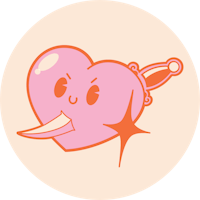 a pink heart with a knife sticking out of it